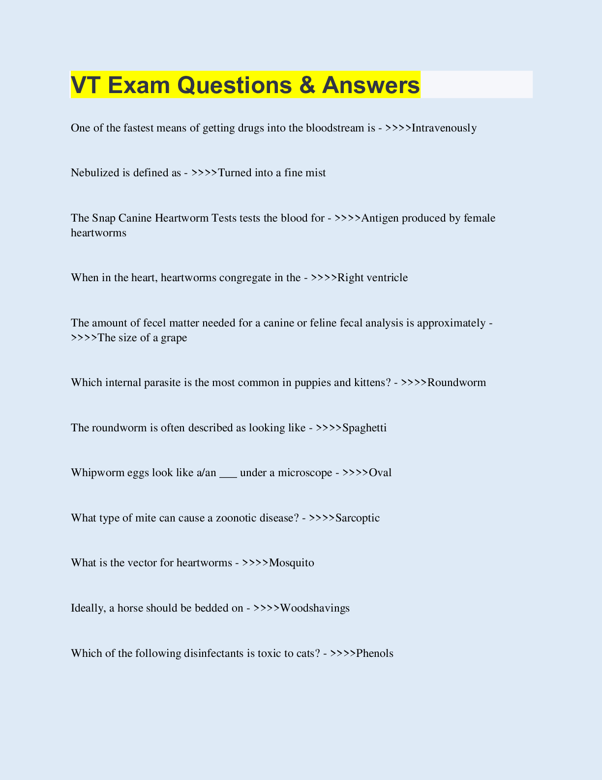 Preview image for VT Exam Questions & Answers  | 50 Questions with 100% Correct Answers | Updated & Verified